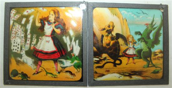 A set of twenty four Alice in Wonderland magic lantern slides,